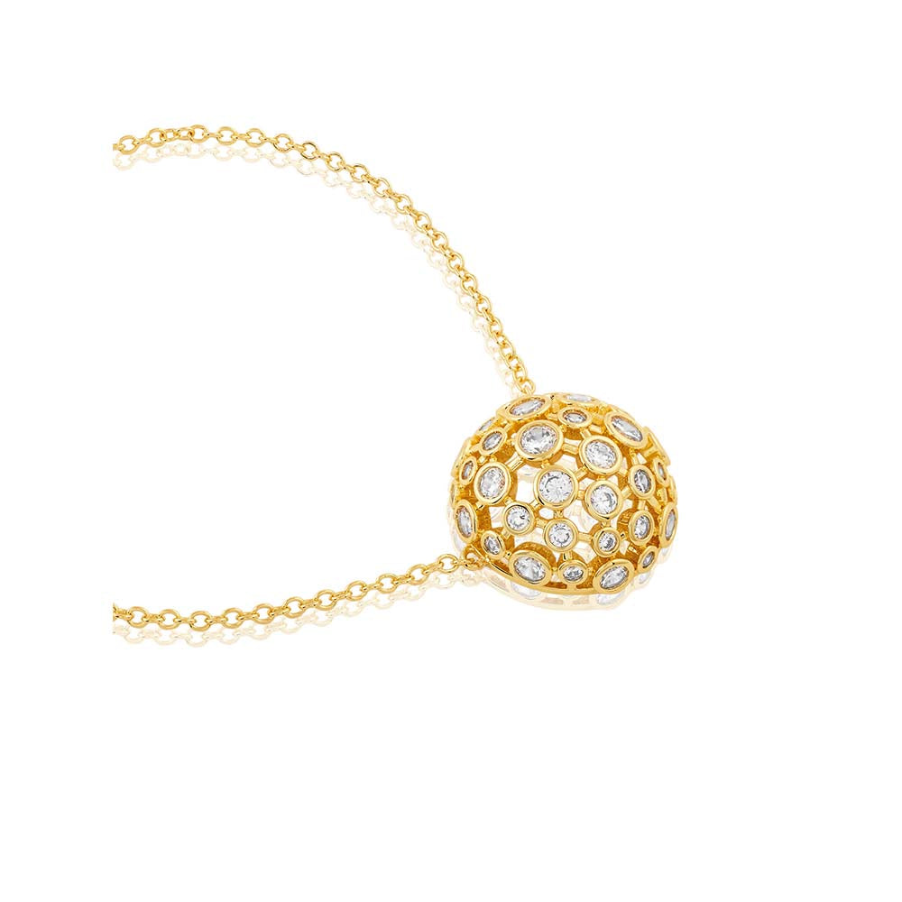 Isharya 18KT Gold Plated White Crystal Ball Pendant Necklace