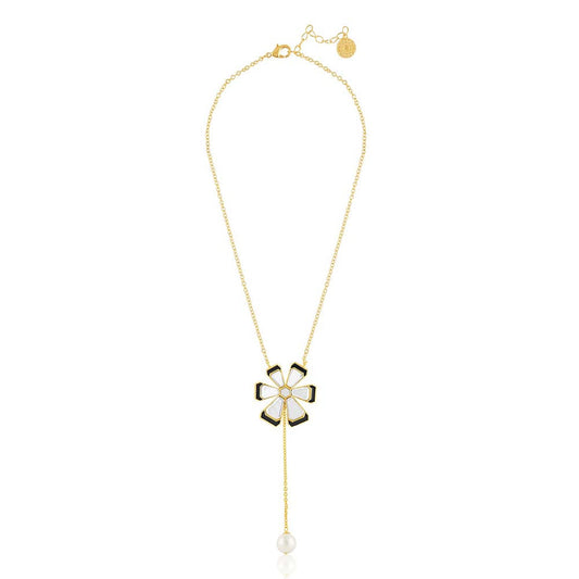 Isharya Ayaana Long Flower and Pearl Necklace 18Kt Gold Plated