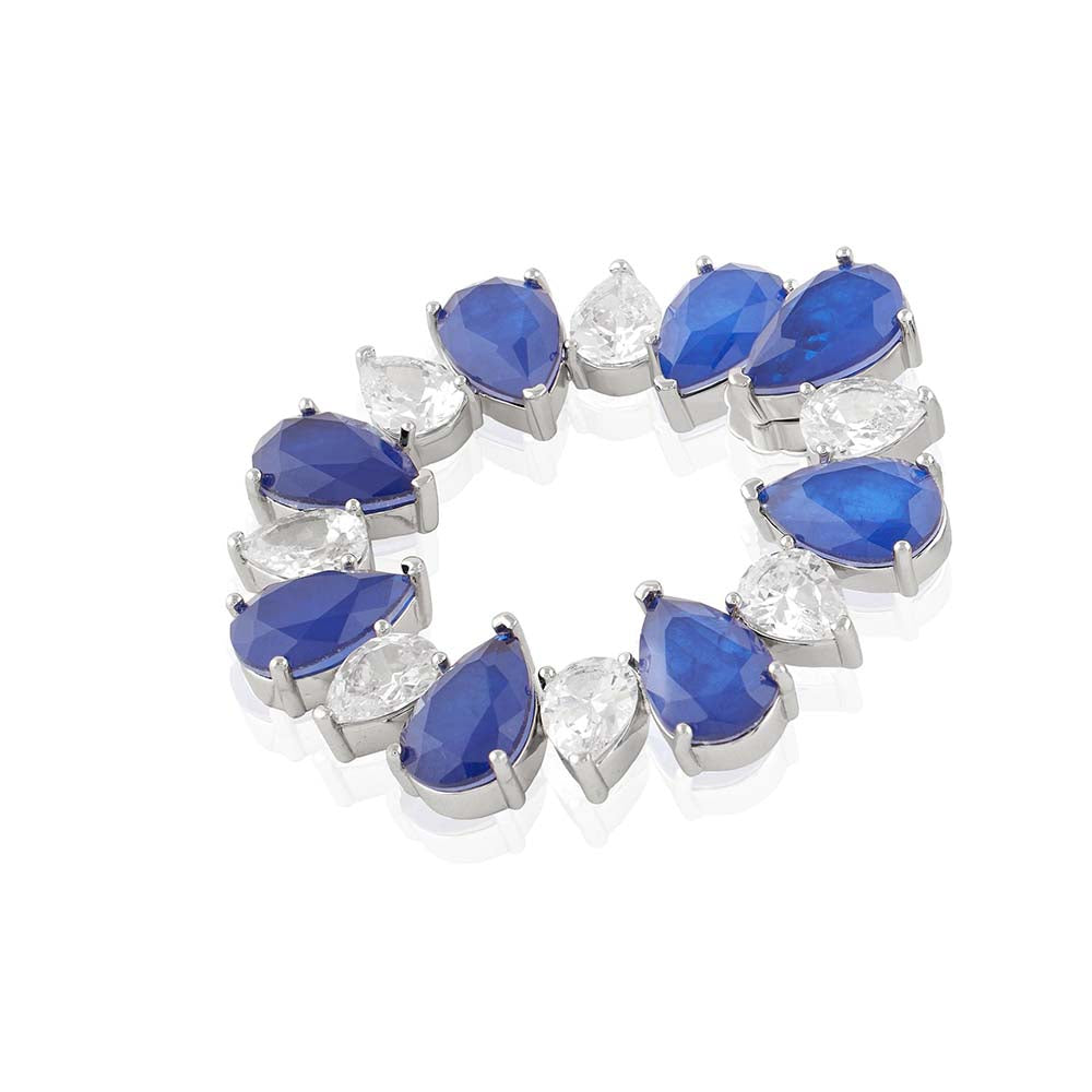 Isharya Sapphire Glow Circle Hoops In Rhodium Plating - Blue