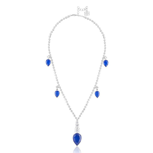 Isharya Sapphire Radiance Long Necklace In Rhodium Plating - Blue