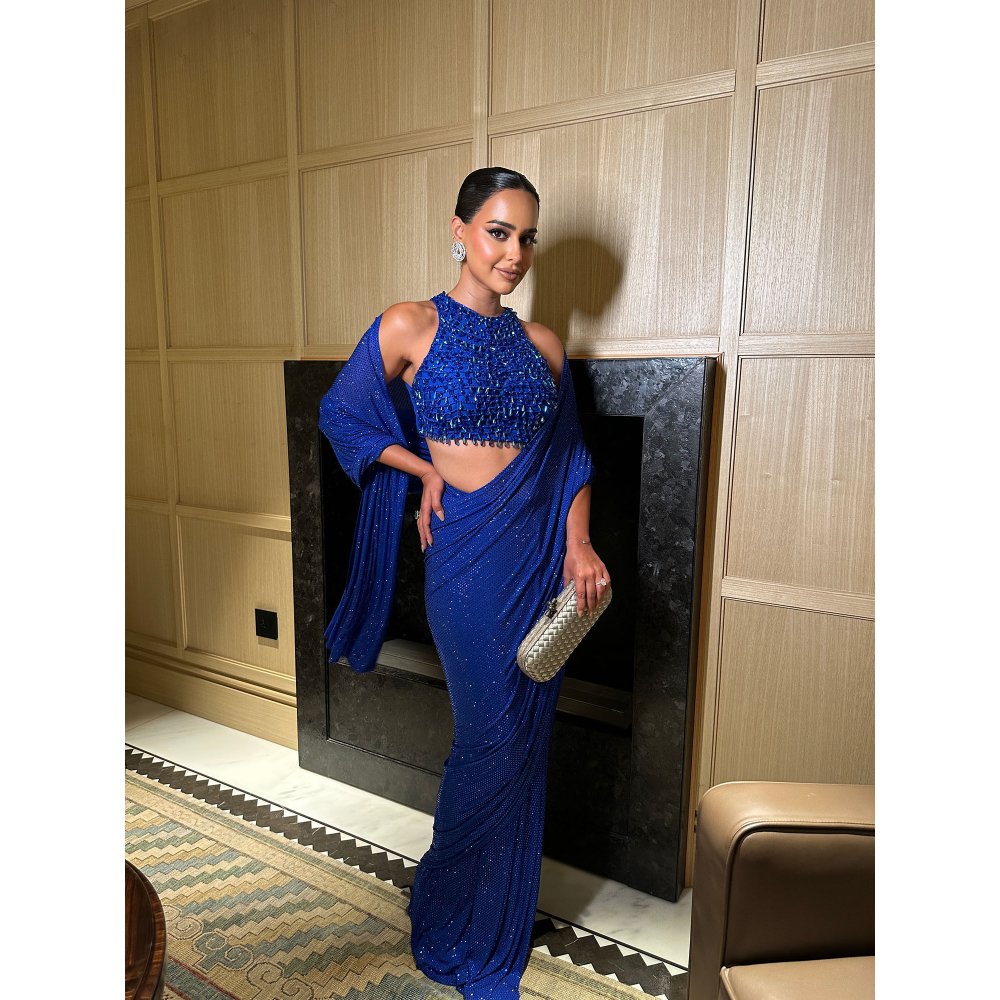 ITRH Royal Azure Glam Saree with Stitched Blouse