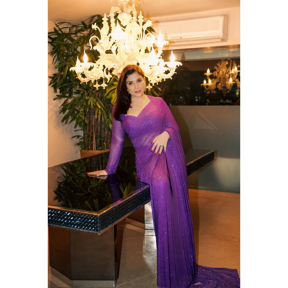 ITRH Amethyst Sparkle Symphony Predraped Saree with Stitched Blouse