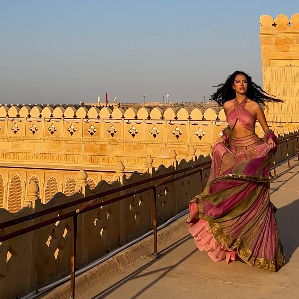 ITRH Pink Basanti Gulabi Lehenga with Blouse and Dupatta (Set of 3)