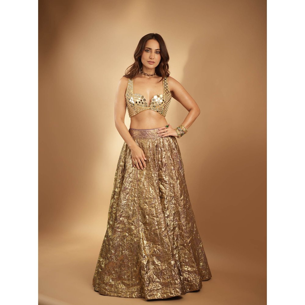 ITRH Gold Sheesh Bengani Lehenga Set (Set of 3)