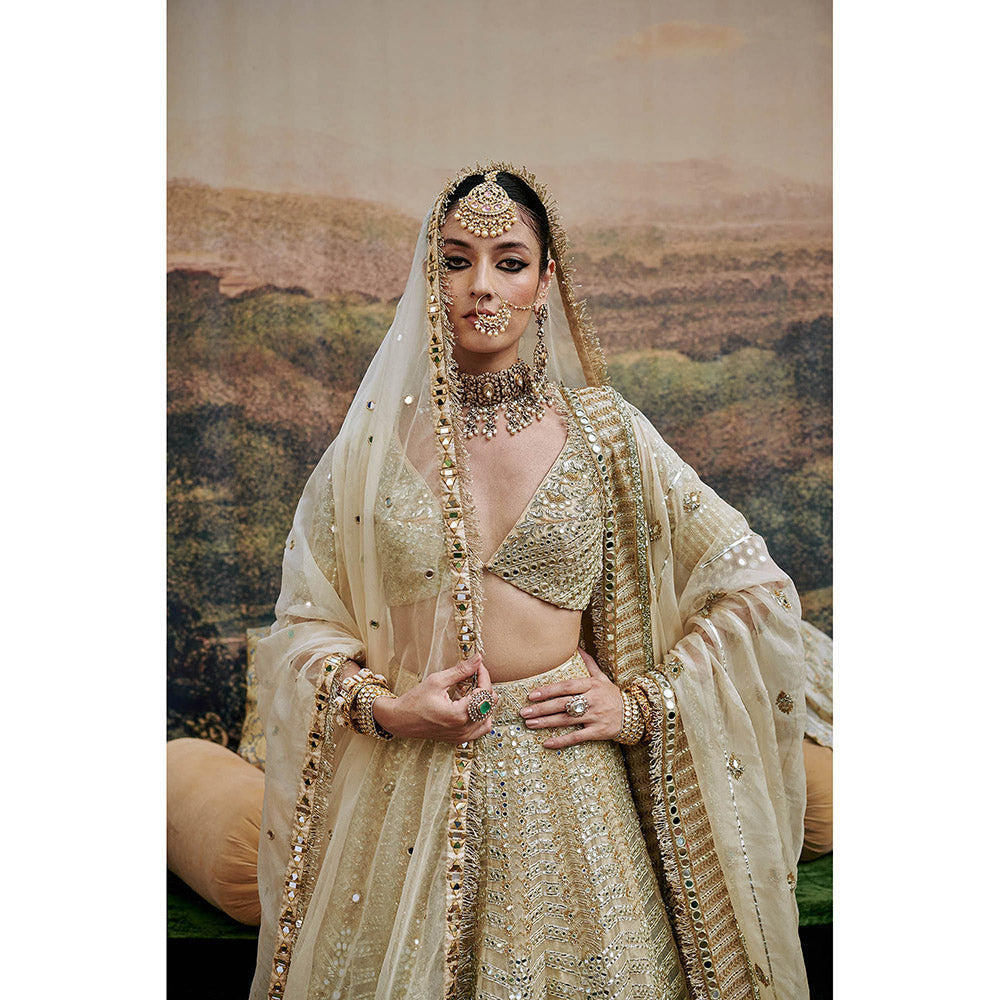 ITRH Shvet Afsana Lehenga Blouse with Dupatta and Veil (Set of 4)