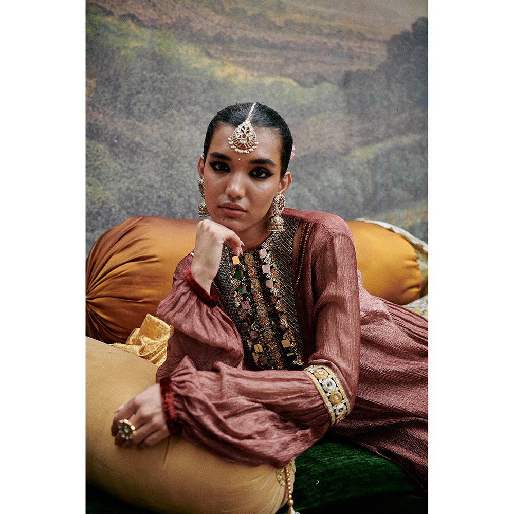 ITRH Rust Ishaq Arzoo Kurta Pant with Dupatta and Inner Slip (Set of 4)