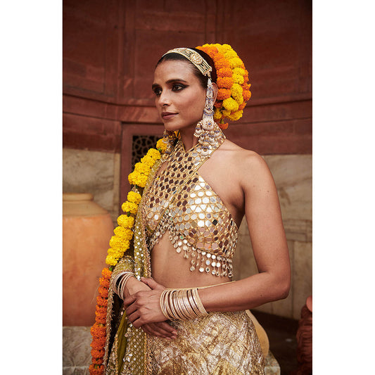 ITRH Chandi Sona Chevron Lampi Lehenga Blouse with Dupatta (Set of 3)