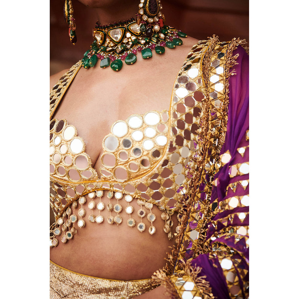 ITRH Chandi Sona Halftone Lehenga with Blouse and Dupatta (Set of 3)