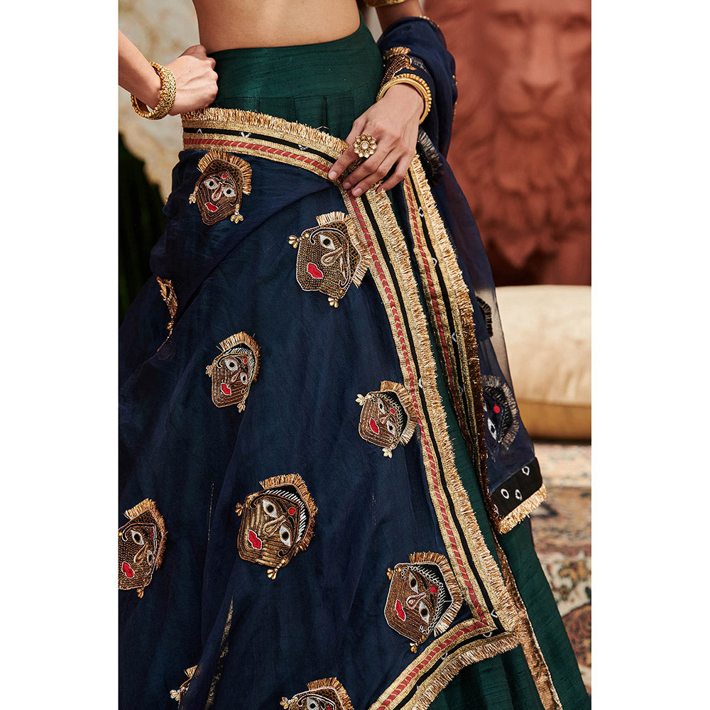 ITRH Green Zamar Lehenga with Blouse and Dupatta (Set of 3)