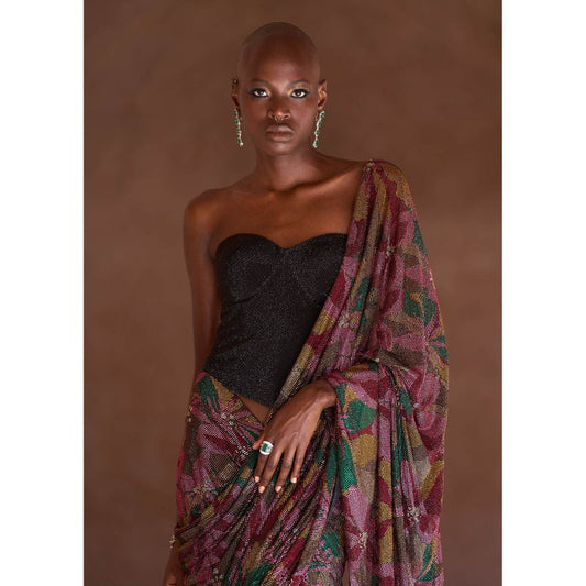 ITRH Pink Yasmeen Pre-Draped Saree with Corset with Stitched Blouse