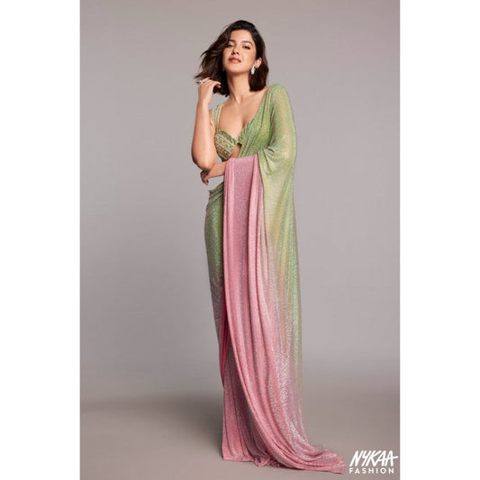 ITRH Green Aaliyah Saree with Stitched Blouse