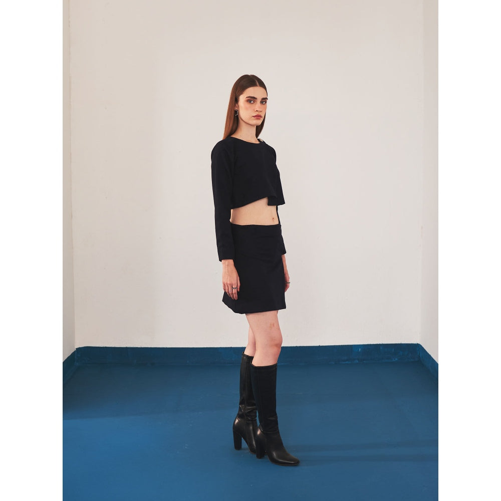 Ivory Rose Black Noir Vanguard Top with Skirt (Set of 2)