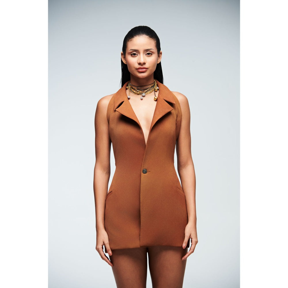Ivory Rose Muse Mid Thigh Length Brown Dress