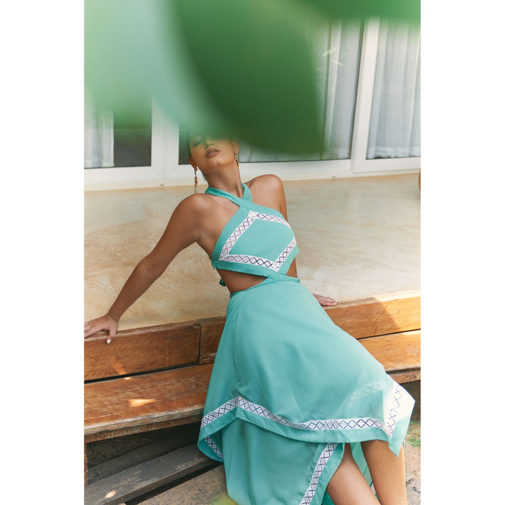 Ivory Rose Turquoise Palm Breeze Midi Dress