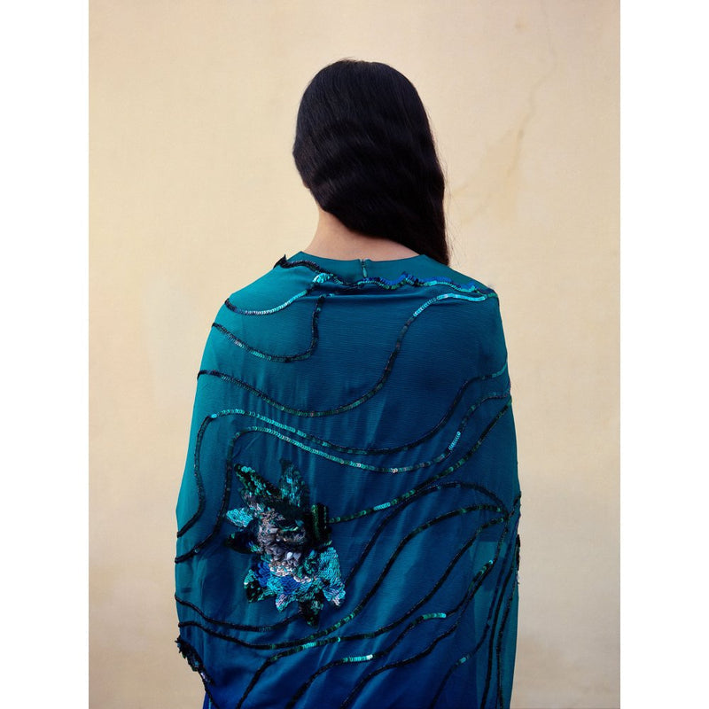 Jadon Blue Manipura Lotus Series Saree without Blouse
