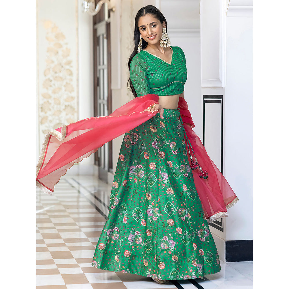 Janasya Green Crepe Silk Digital Floral Printed Lehenga Choli With Dup –  Nykaa Fashion