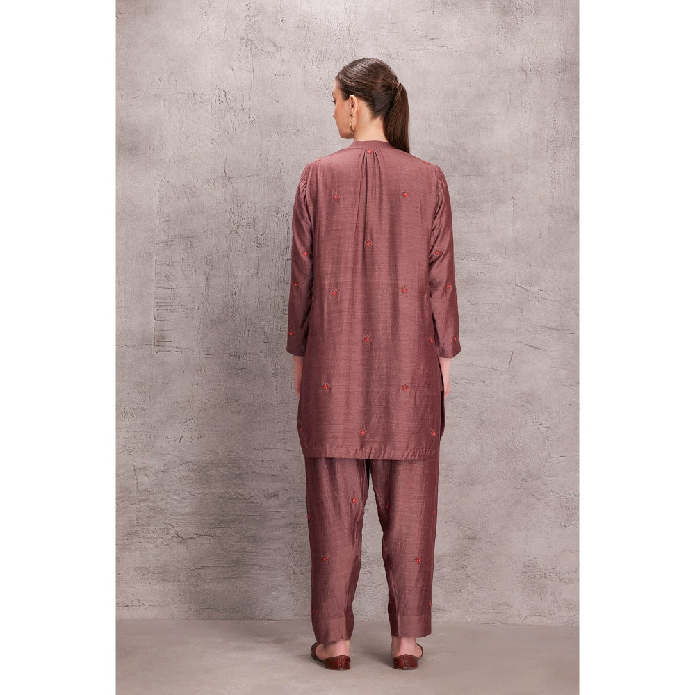 Janki India Womens Floral Embroidered Muga Silk Co-Ord (Set of 2)