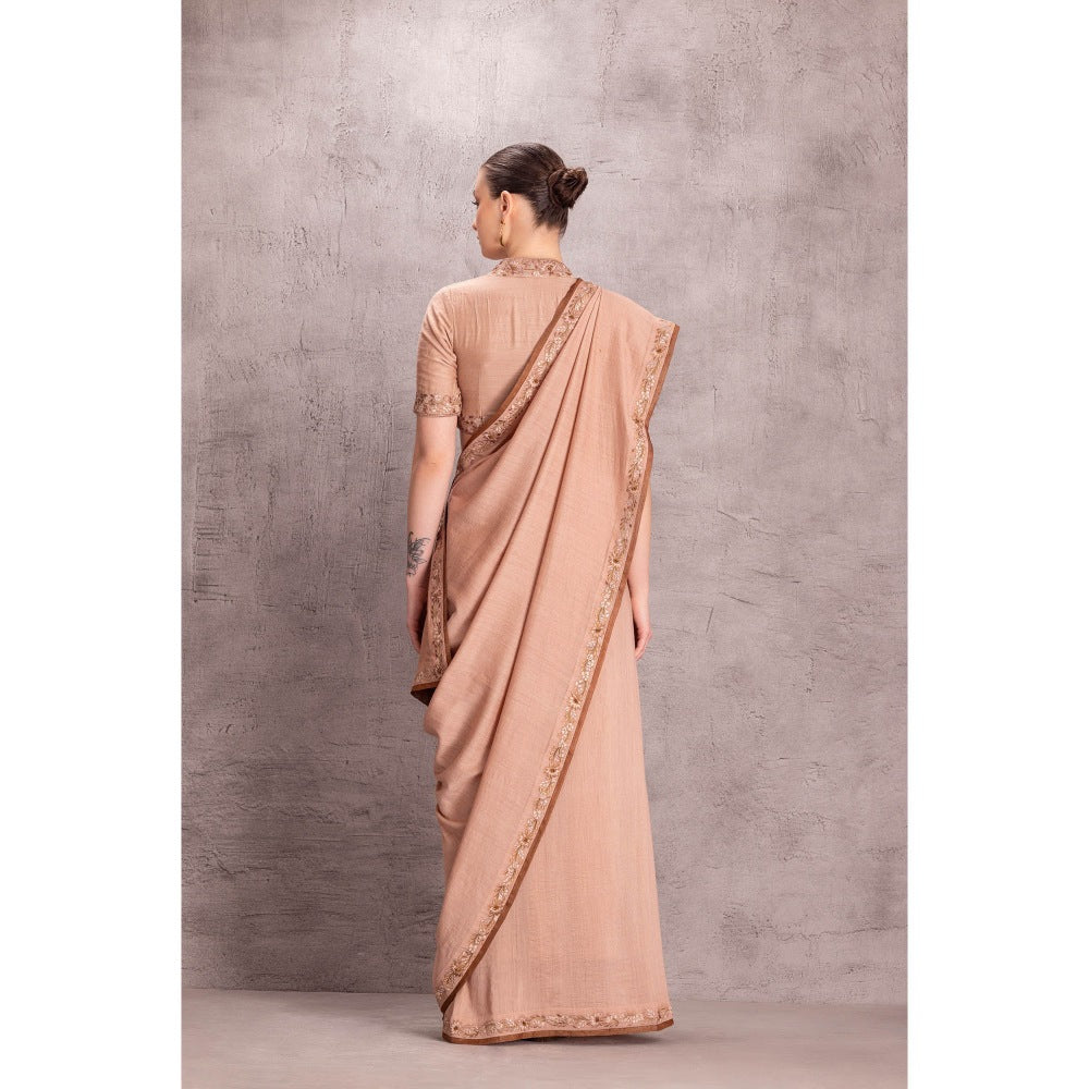 Janki India Womens Embroidered Muga Silk Saree with Stitched Blouse & Underskirt