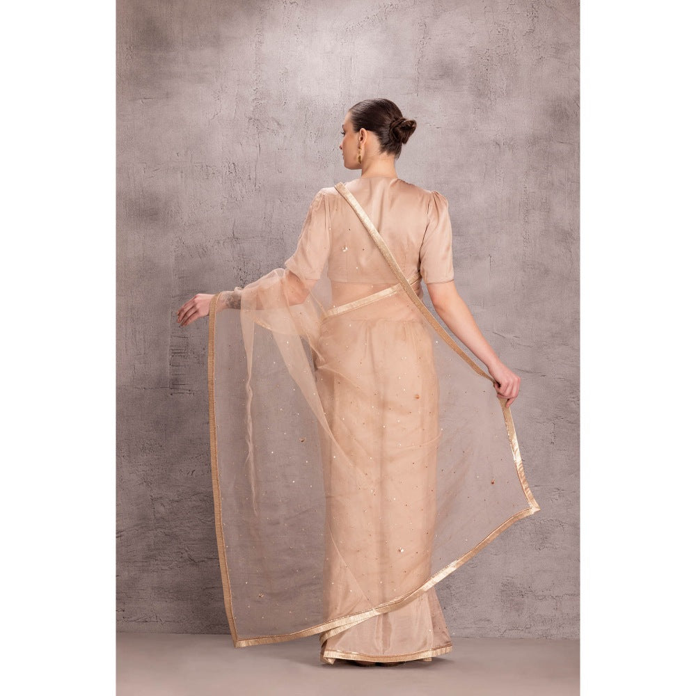 Janki India Women Embellished Pure Silk Rose Gold Saree with Stitched Blouse & Underskirt