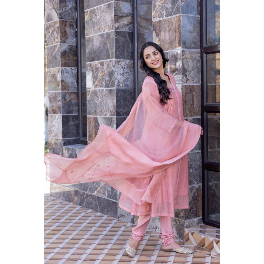 Janki India Pink Chander Kurta with Churidar and Dupatta (Set of 3)