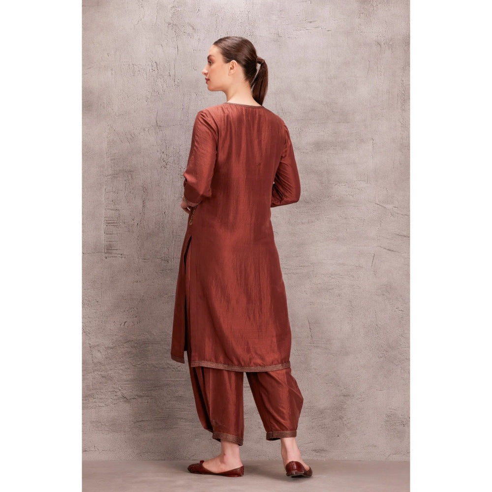 Janki India Brown Dupion Silk Kurta with Salwar (Set of 2)