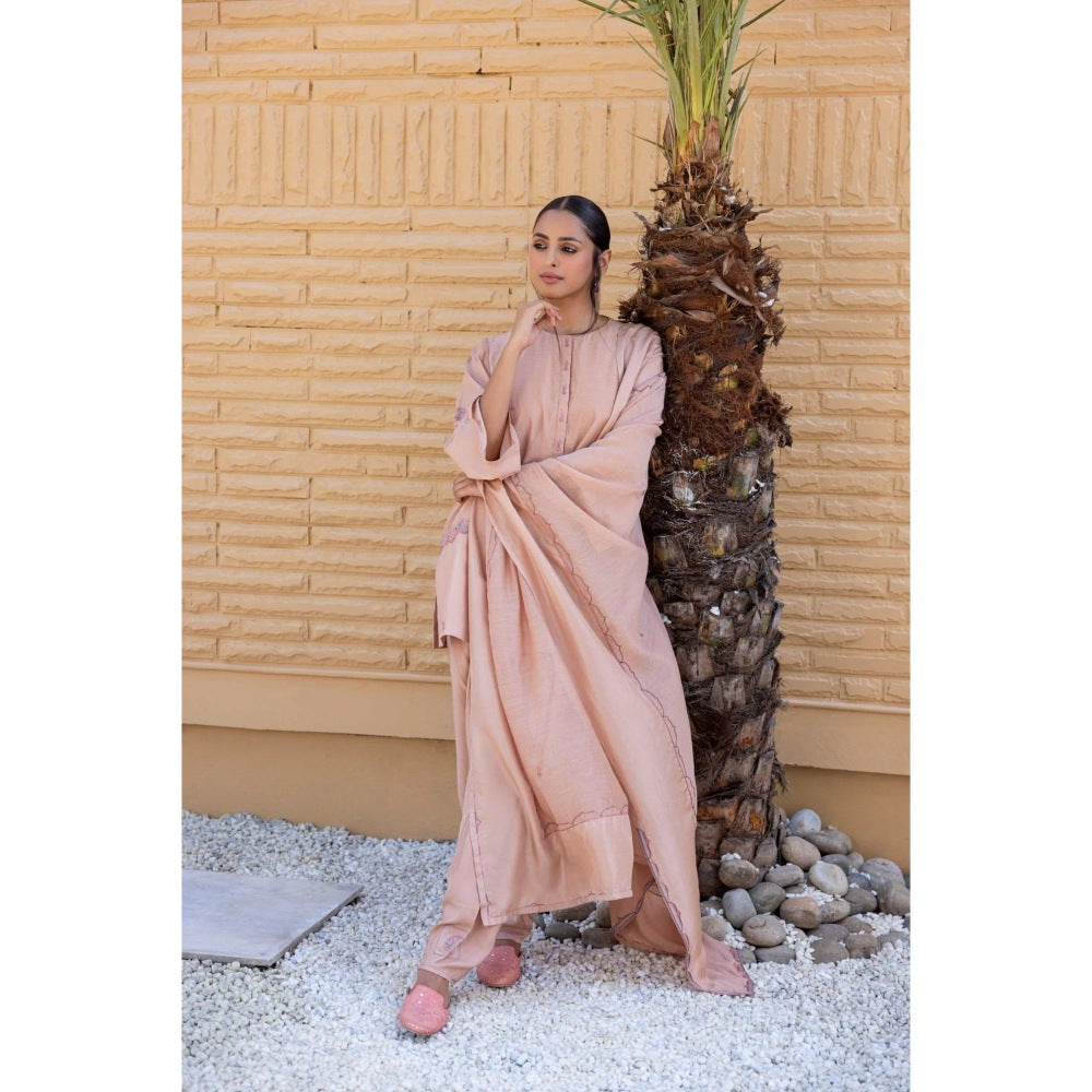 Janki India Rose Gold Chanderi Kurta with Salwar and Dupatta (Set of 3)