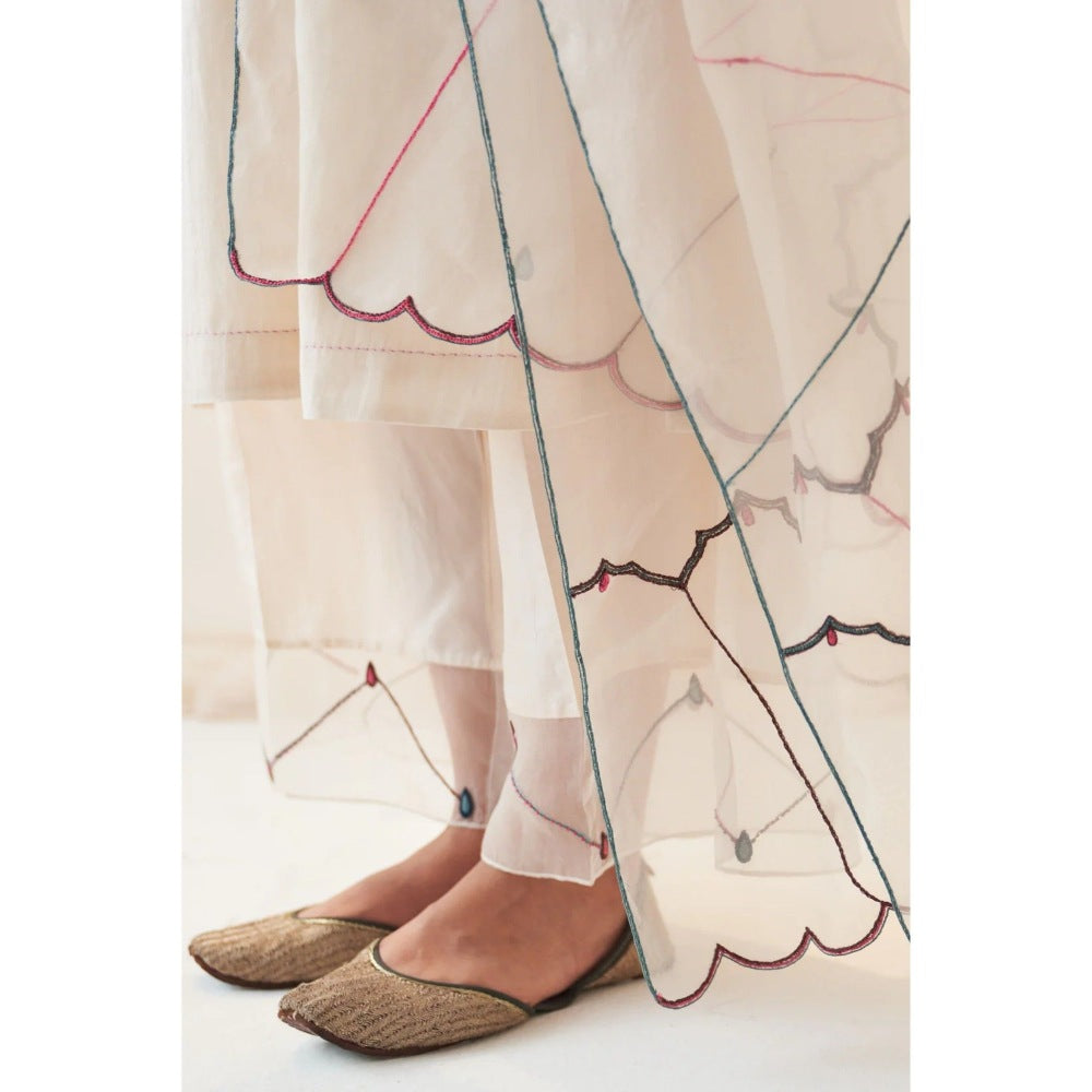 Janki India Ivory Chanderi Paisley Kurta With Palazzo (Set of 2)