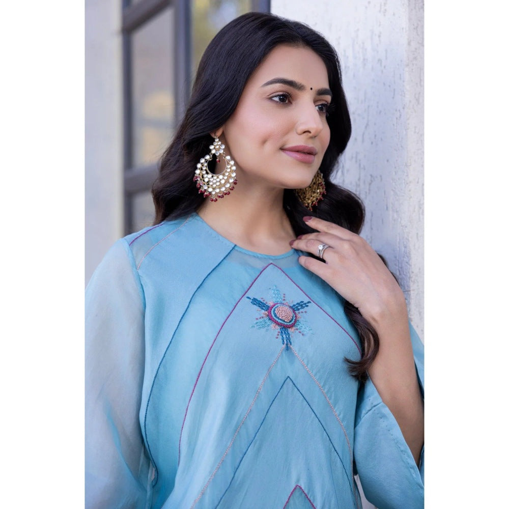Janki India Sky Blue Organza Silk Kurta with Palazzo (Set of 2)