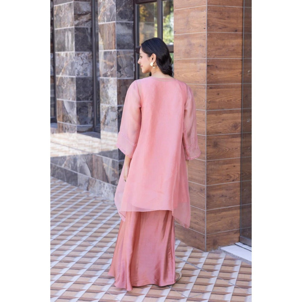 Janki India Pink Organza Kurta with Palazzo (Set of 2)