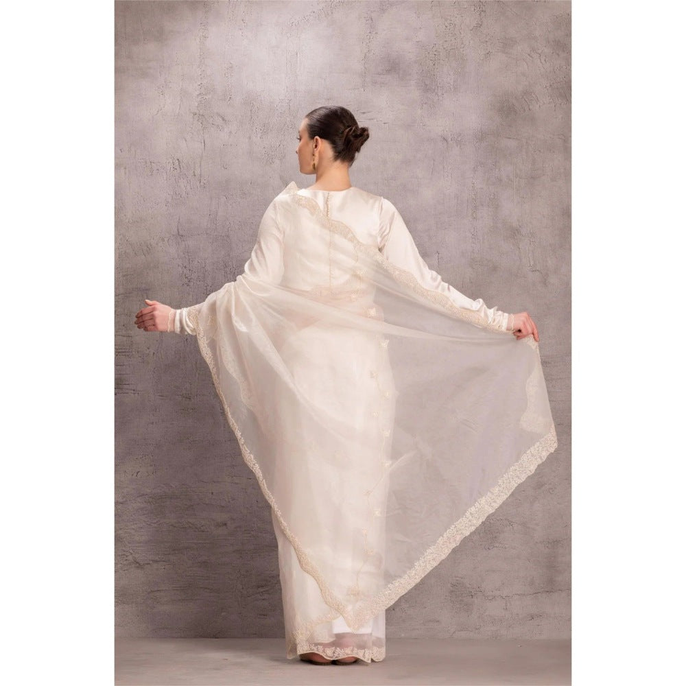 Janki India Pristine White Saree with Stitched Blouse and Petticoat