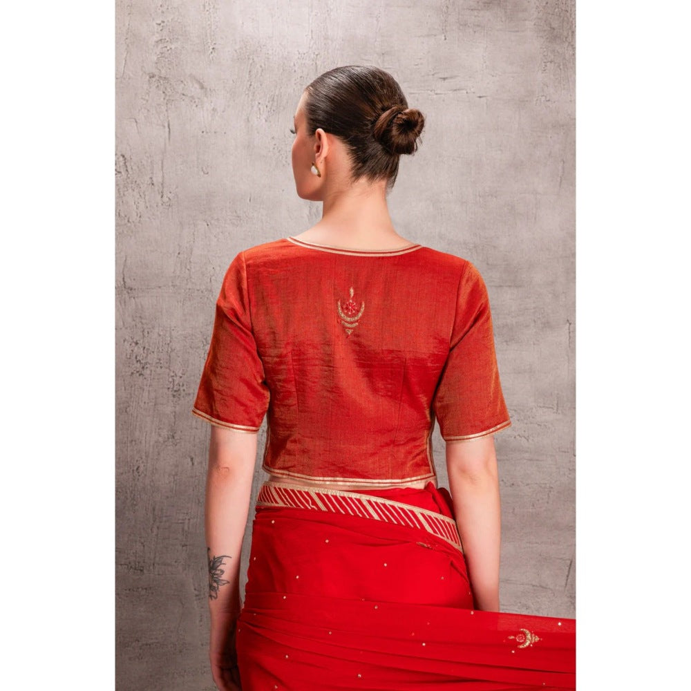 Janki India Orange Chiffon Saree with Stitched Blouse and Petticoat