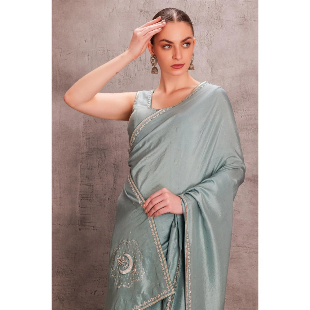 Janki India Sky Blue Pure Silk Saree with Stitched Blouse and Petticoat