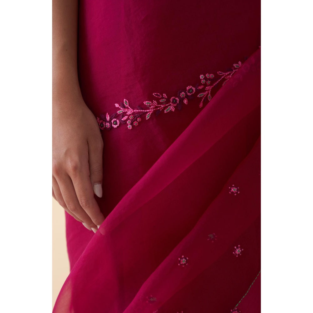 Janki India Pink Organza Embroidered Saree and Petticoat Without Blouse