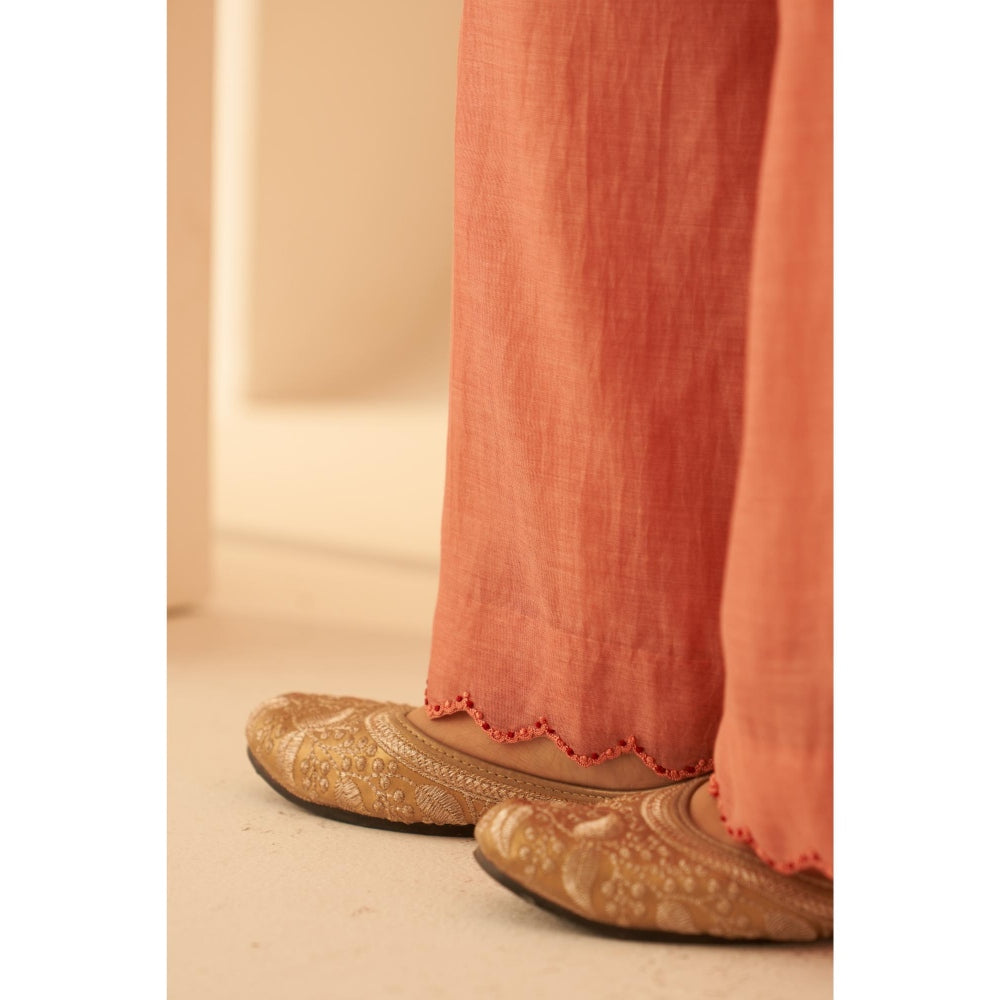 Janki India Timeless Peach Chanderi Floral Embroidery Kurta with Pant and Dupatta (Set of 3)