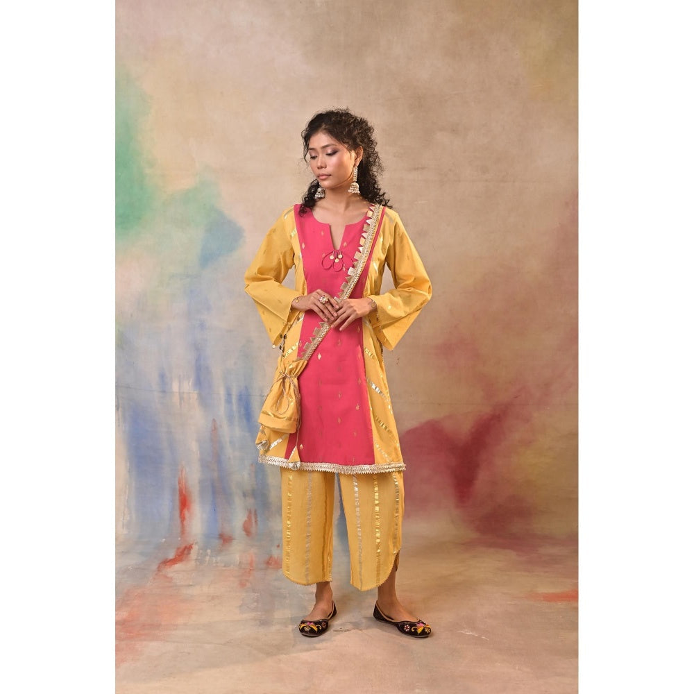 Jasashi Vibrant Yellow Kurta with Pant and Potli Bag (Set of 3)