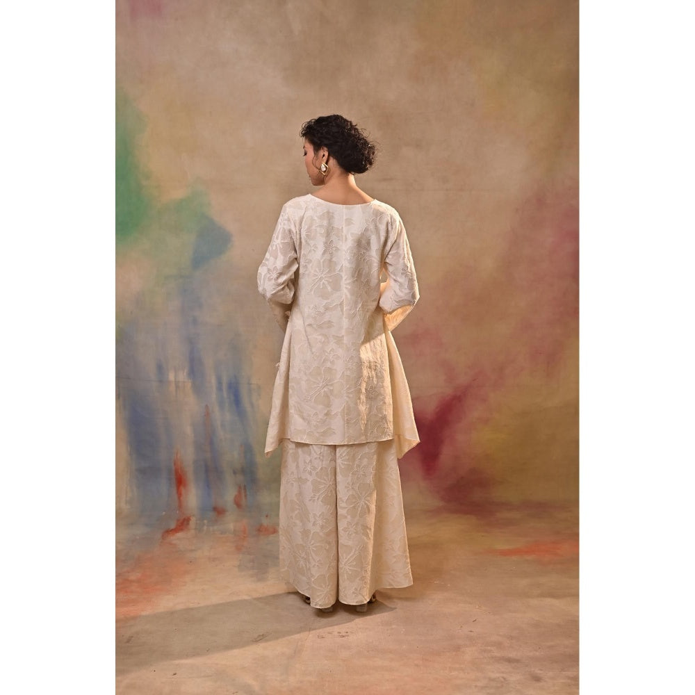 Jasashi Ivory Jacquard Embroidered Kurta with Palazzo (Set of 2)