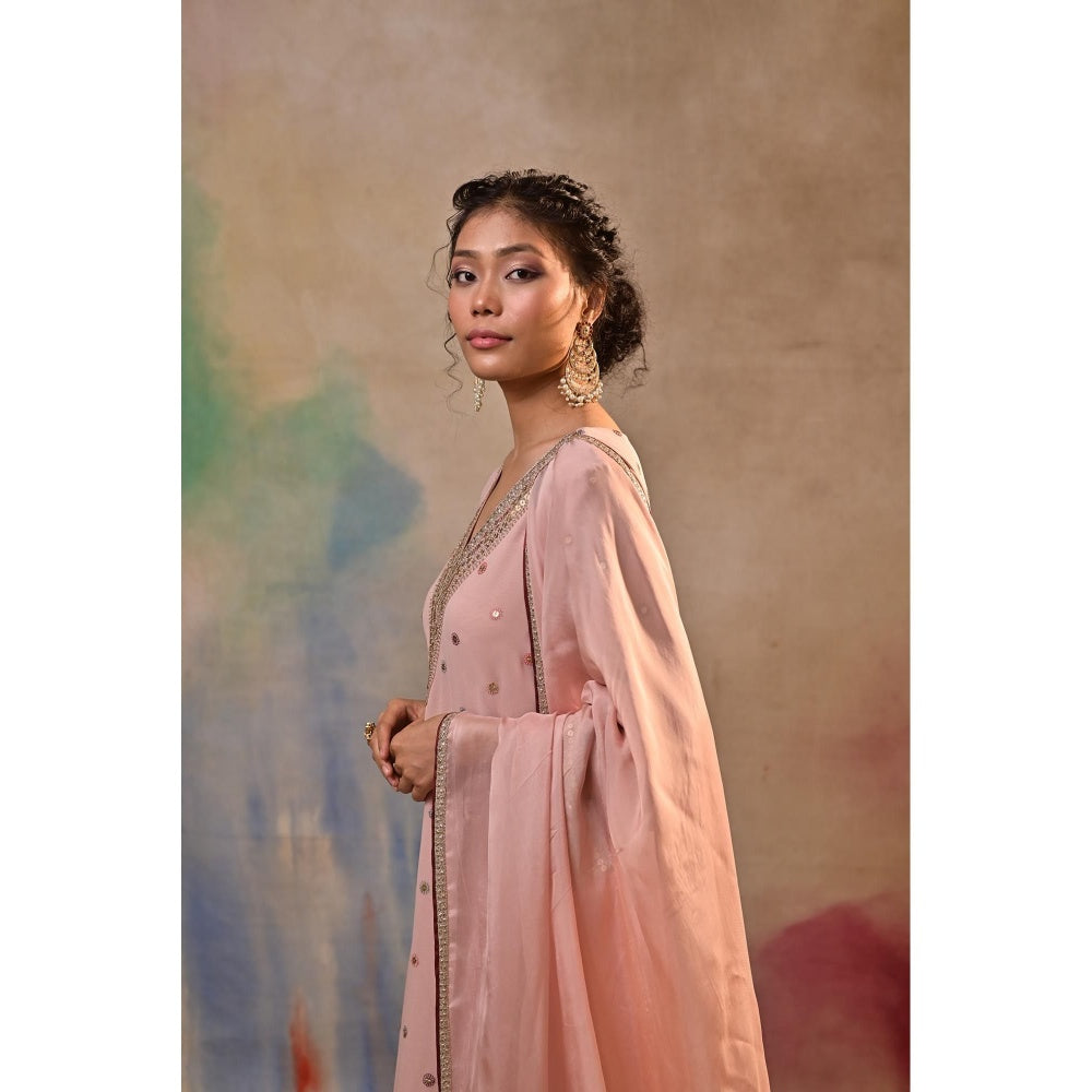 Jasashi Pink Embellished Kurta with Pant and Dupatta (Set of 3)