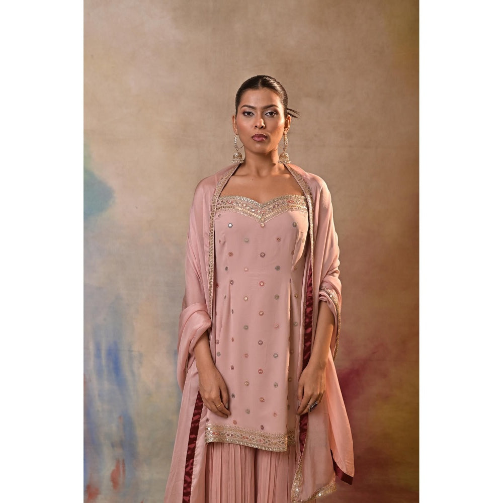 Jasashi Pink Embellished Sharara with Kurta and Dupatta (Set of 2)