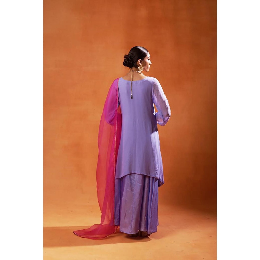 Jasashi Lavender Embroidered Kurta with Palazzo and Dupatta (Set of 3)