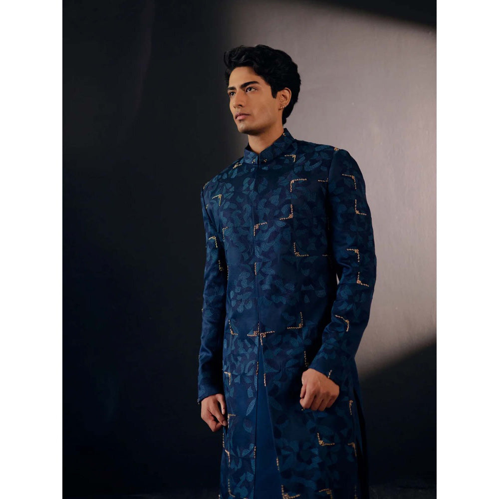 Jatin Malik Blue Sapphire Contemporary Sherwani (Set of 3)
