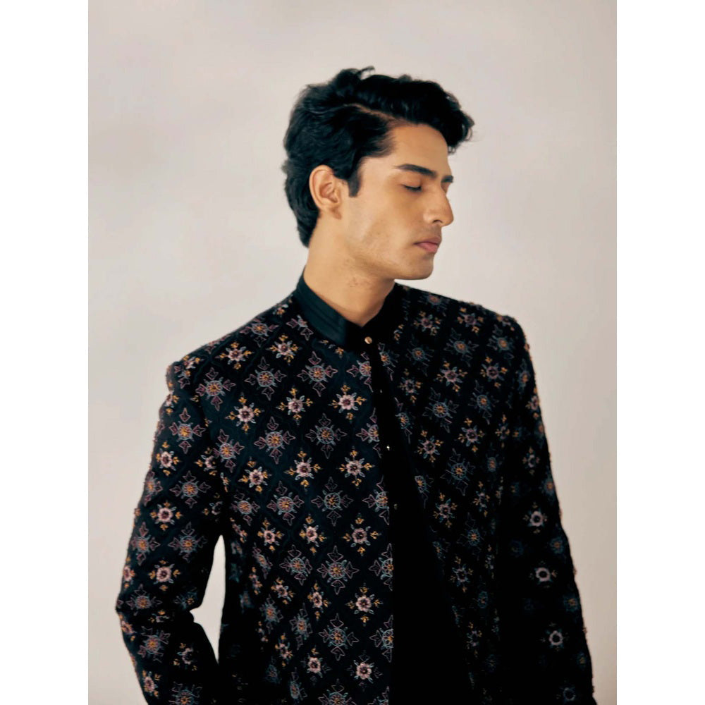 Jatin Malik Black Rose Short Jacket (Set of 3)