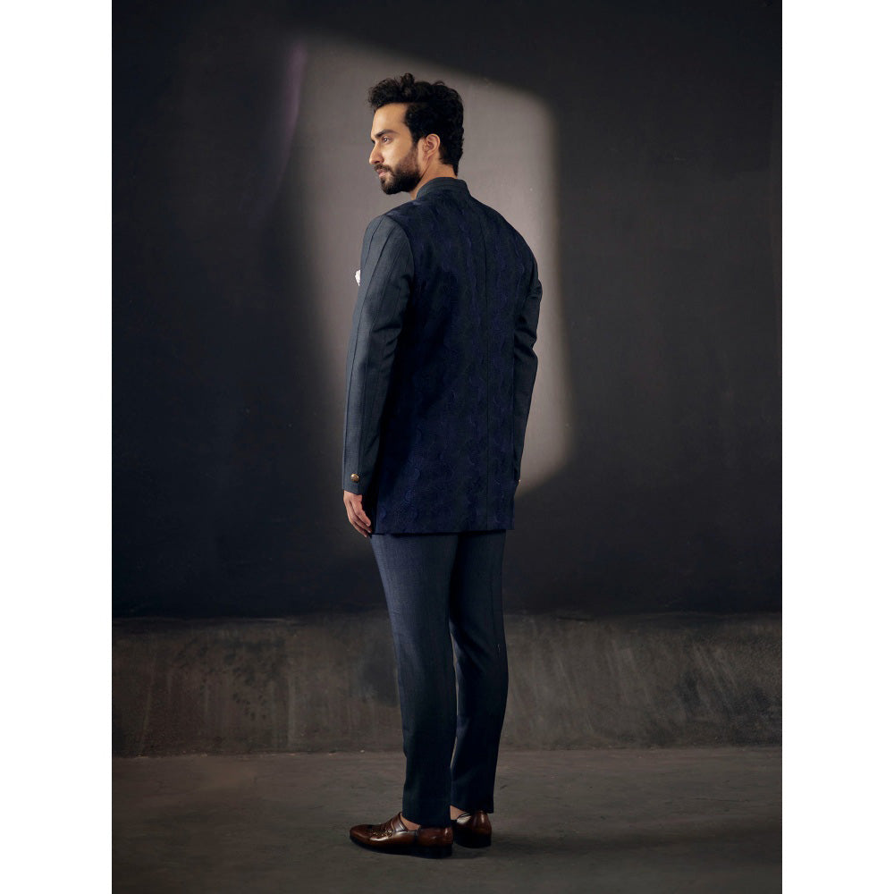 Jatin Malik Midnight Blue Bandhgala (Set of 2)