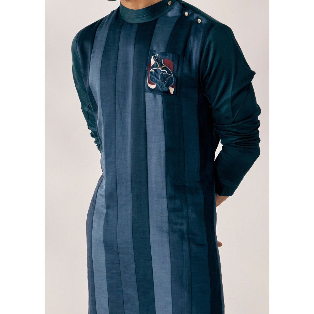 Jatin Malik Teal Medley Kurta (Set of 2)