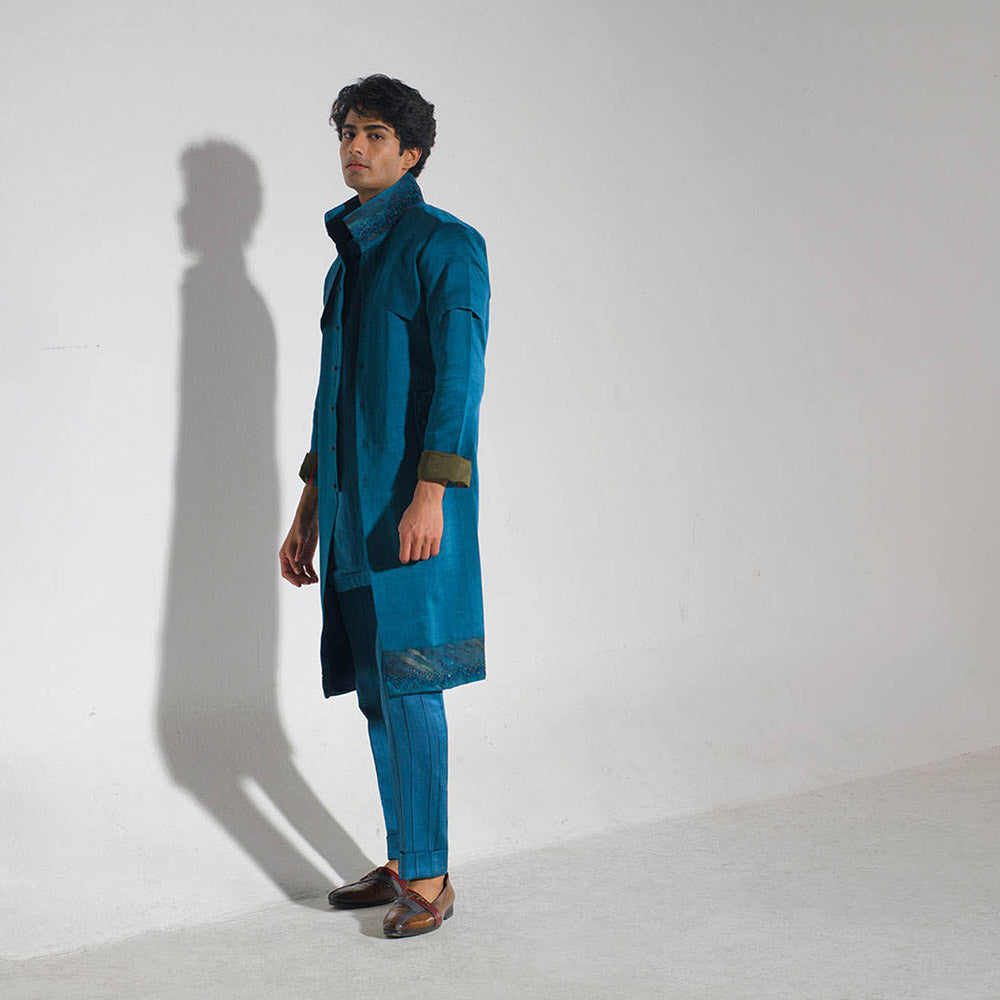 Jatin Malik Tilted Teal Shacket (Set of 3)