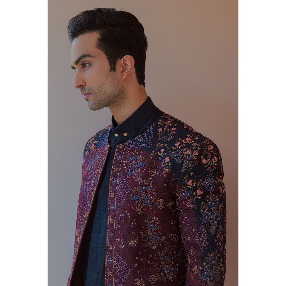 Jatin Malik Midnight & Wine Contemporary Jacket (Set of 3)