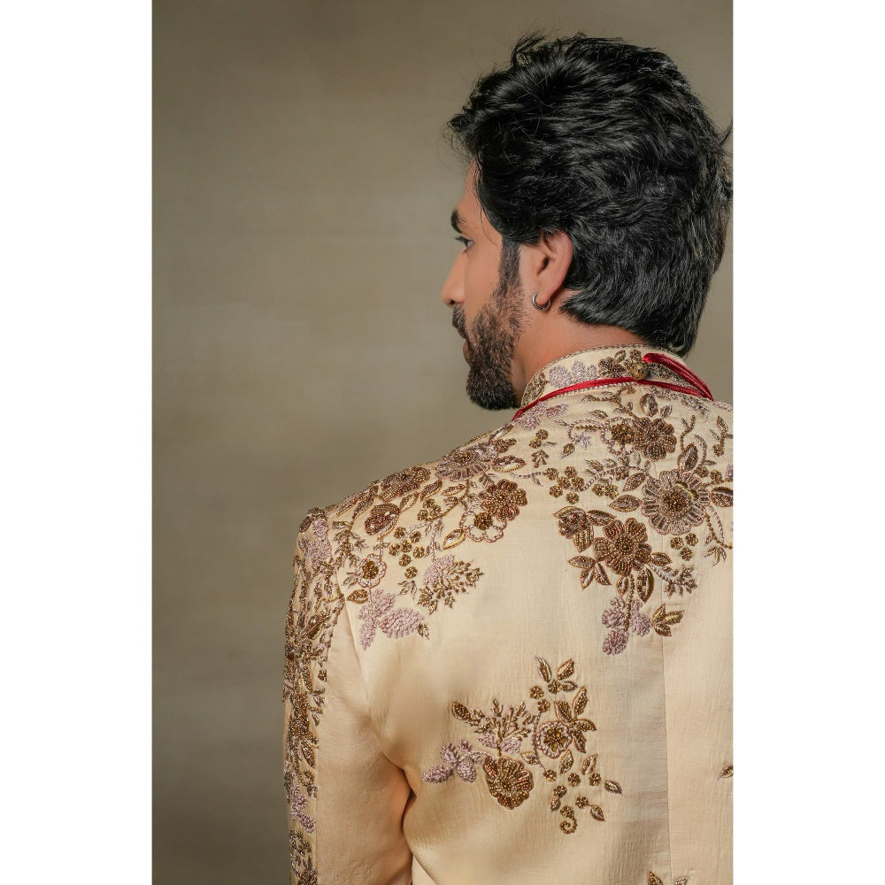 Jatin Malik Frosted Almond Sherwani (Set of 3)