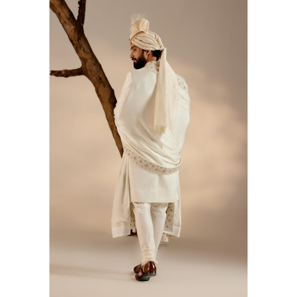 Jatin Malik Albino White Sherwani with Safa & Stole (Set of 5)