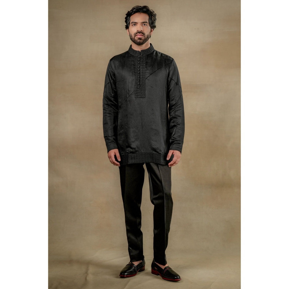 Jatin Malik Black & Gold Short Jacket with Kurta & Trouser (Set of 3)