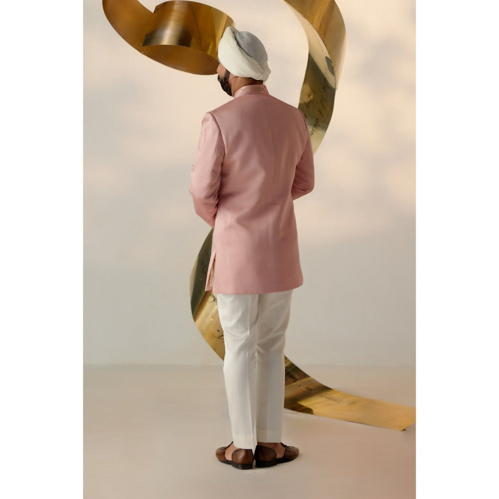 Jatin Malik Rose Quartz Long Bandhgala with Trouser (Set of 2)