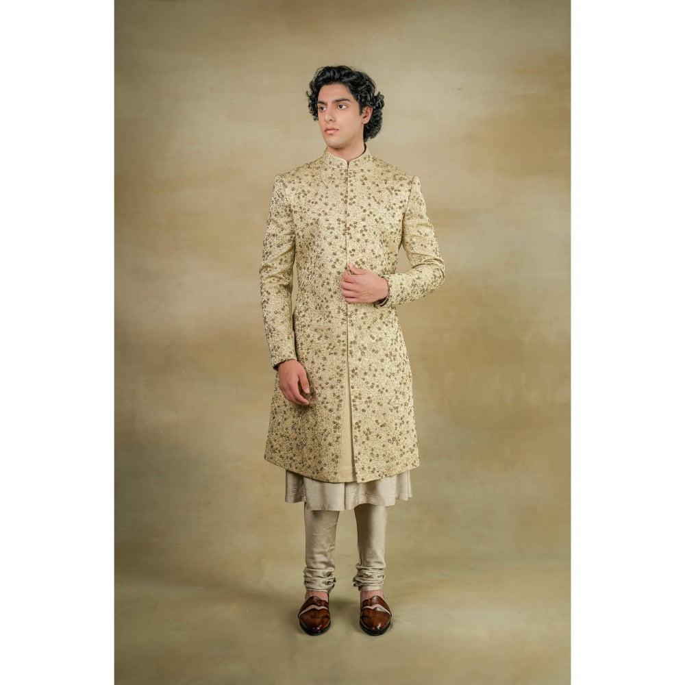 Jatin Malik Sand Grey Anarkali Kurta (Set of 2)